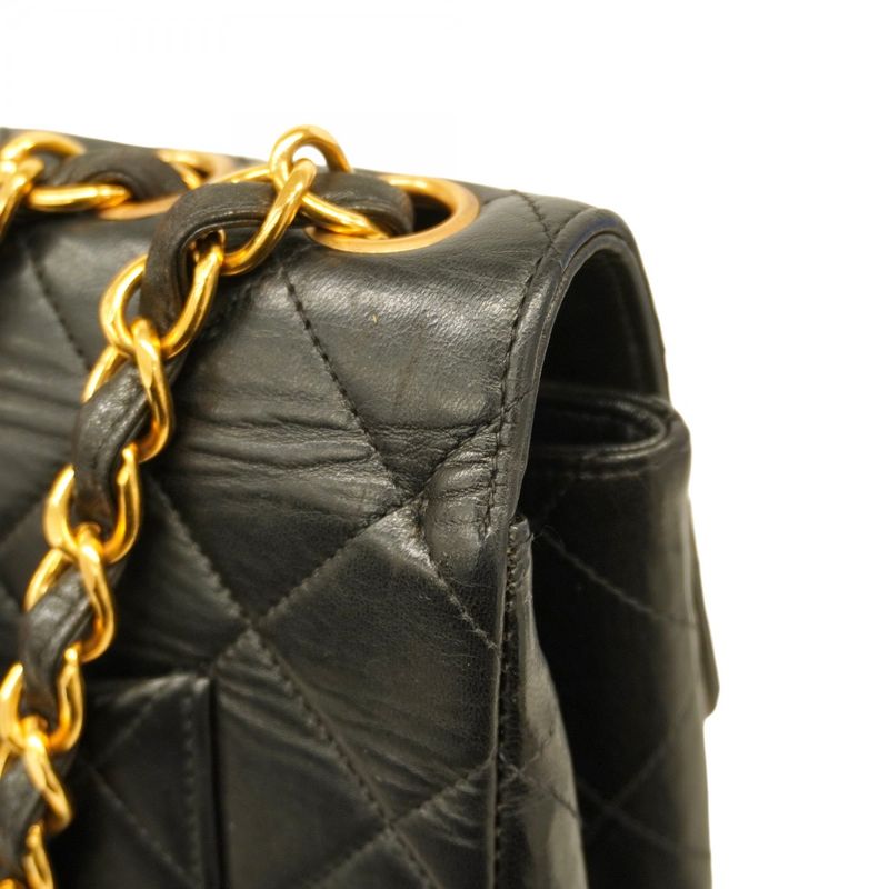 Chanel Shoulder Bag Deka Matelasse Lambskin Black Gold Hardware Women