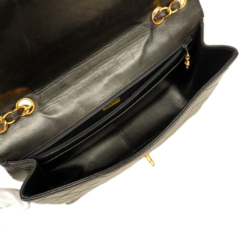 Chanel Shoulder Bag Deka Matelasse Lambskin Black Gold Hardware Women