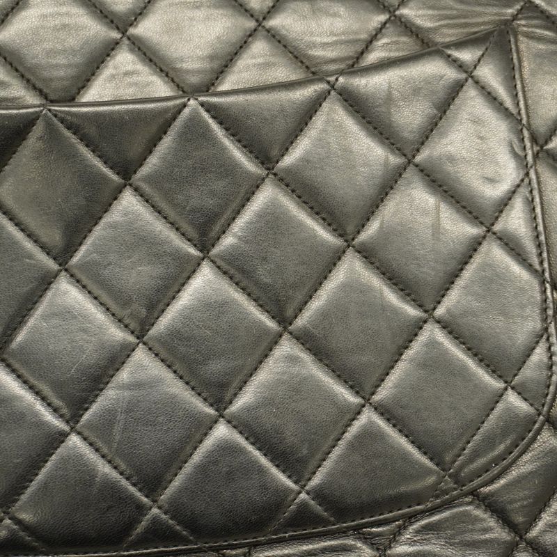 Chanel Shoulder Bag Deka Matelasse Lambskin Black Gold Hardware Women