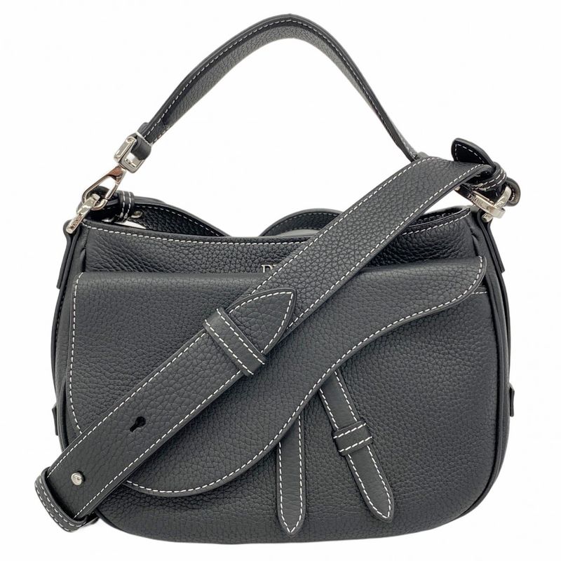 Christian Dior Handbag Saddle Soft Bag Mini Leather Black Silver Hardware 2way