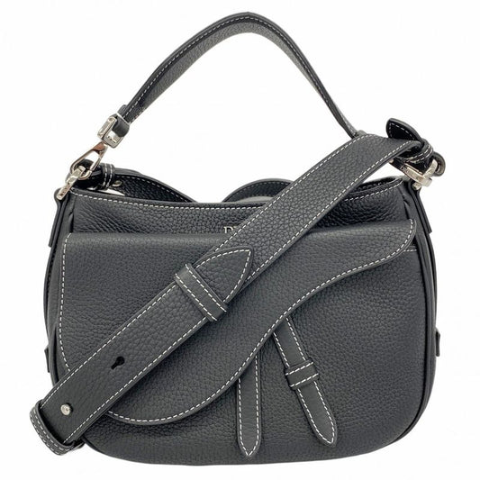 Christian Dior Handbag Saddle Soft Bag Mini Leather Black Silver Hardware 2way