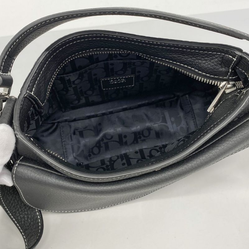 Christian Dior Handbag Saddle Soft Bag Mini Leather Black Silver Hardware 2way