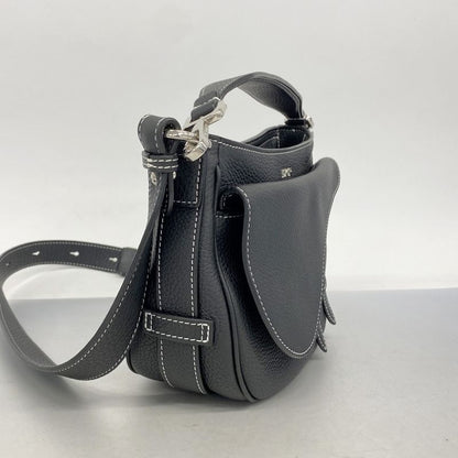 Christian Dior Handbag Saddle Soft Bag Mini Leather Black Silver Hardware 2way