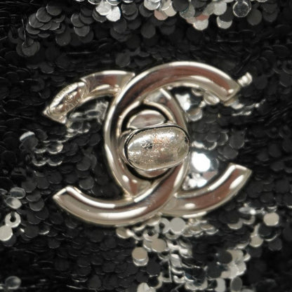 Chanel Shoulder Bag Sequined Black Silver Hardware Women