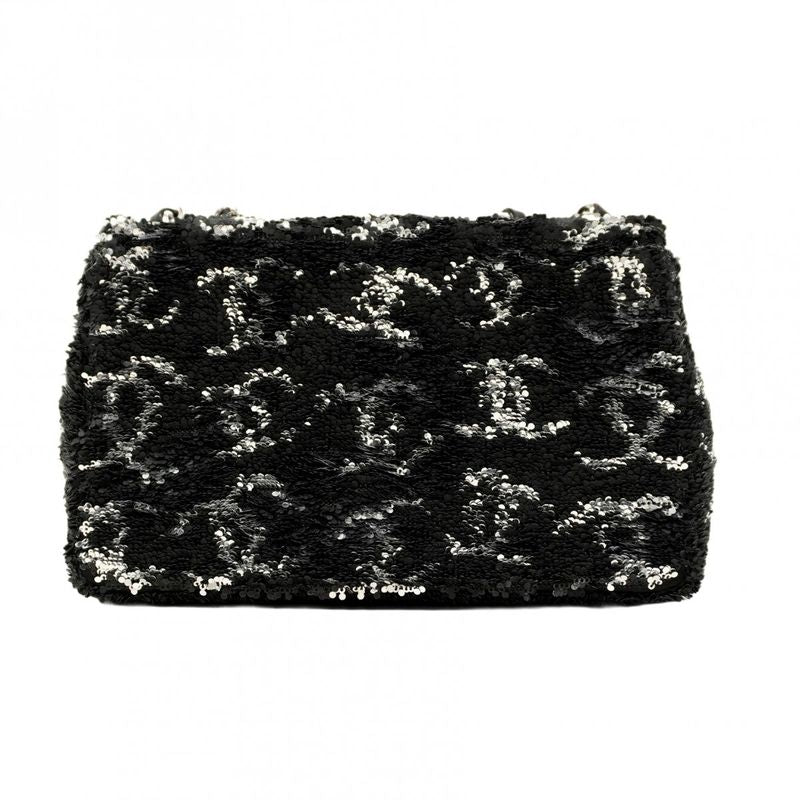 Chanel Shoulder Bag Sequined Black Silver Hardware Women