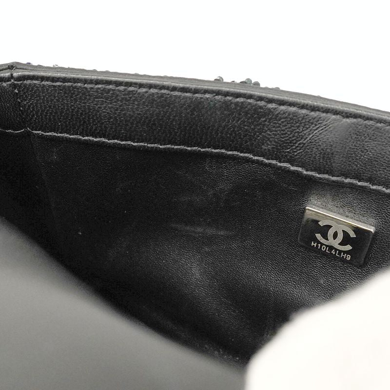 Chanel Shoulder Bag Sequined Black Silver Hardware Women