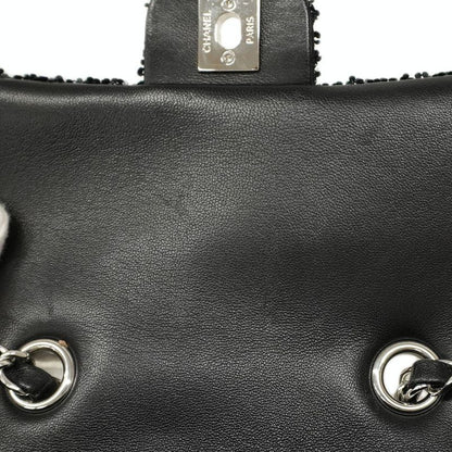 Chanel Shoulder Bag Sequined Black Silver Hardware Women