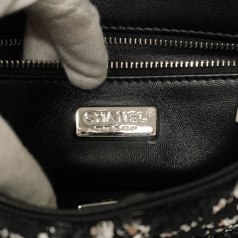 Chanel Shoulder Bag Sequined Black Silver Hardware Women