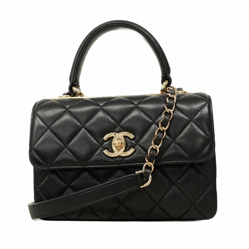 Chanel Handbag Matelasse Lambskin Black Chien Pan Gold Hardware 2way Bag Ladies