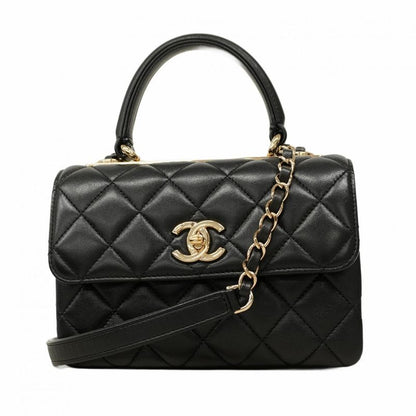 Chanel Handbag Matelasse Lambskin Black Chien Pan Gold Hardware 2way Bag Ladies