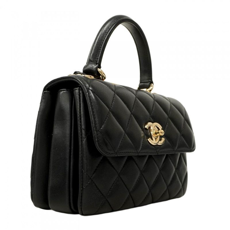 Chanel Handbag Matelasse Lambskin Black Chien Pan Gold Hardware 2way Bag Ladies