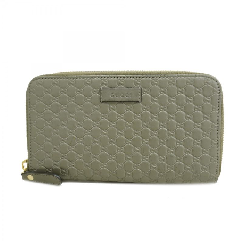 Gucci Long Wallet Micro Guccissima 449391 Leather Gray Chien Pan Gold Hardware
