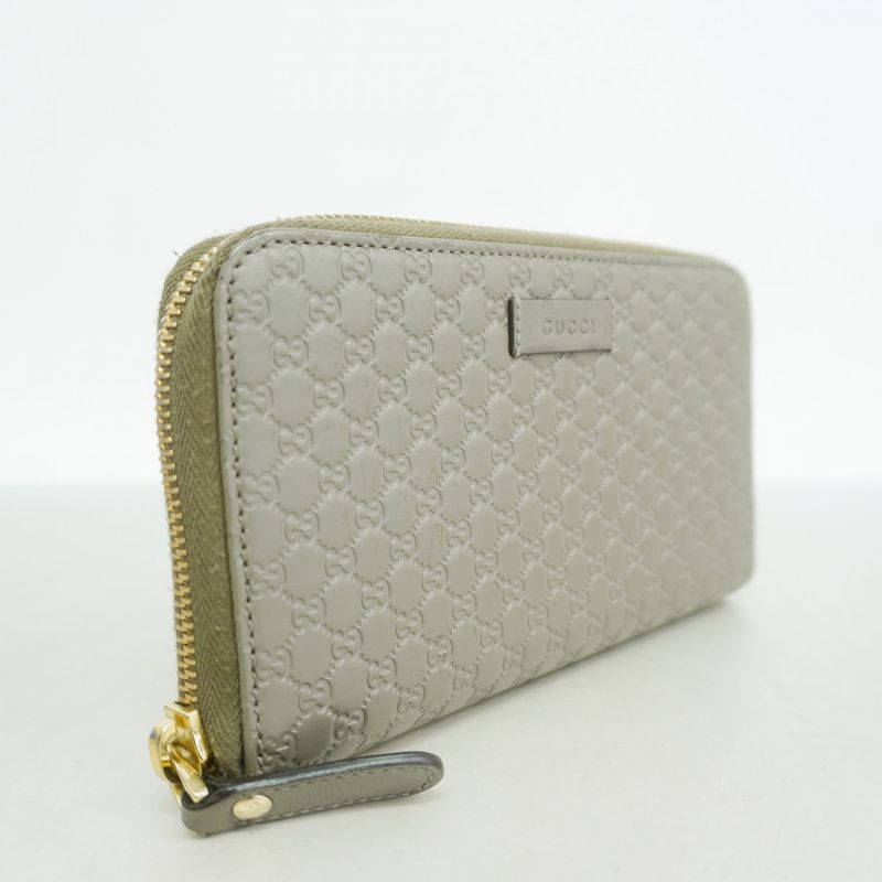 Gucci Long Wallet Micro Guccissima 449391 Leather Gray Chien Pan Gold Hardware