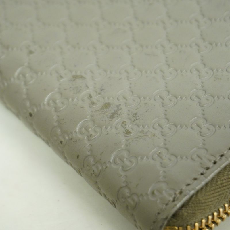 Gucci Long Wallet Micro Guccissima 449391 Leather Gray Chien Pan Gold Hardware