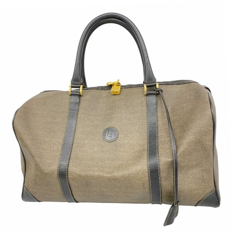 Fendi Boston Bag PVC Brown Gold Hardware Men Women Unisex