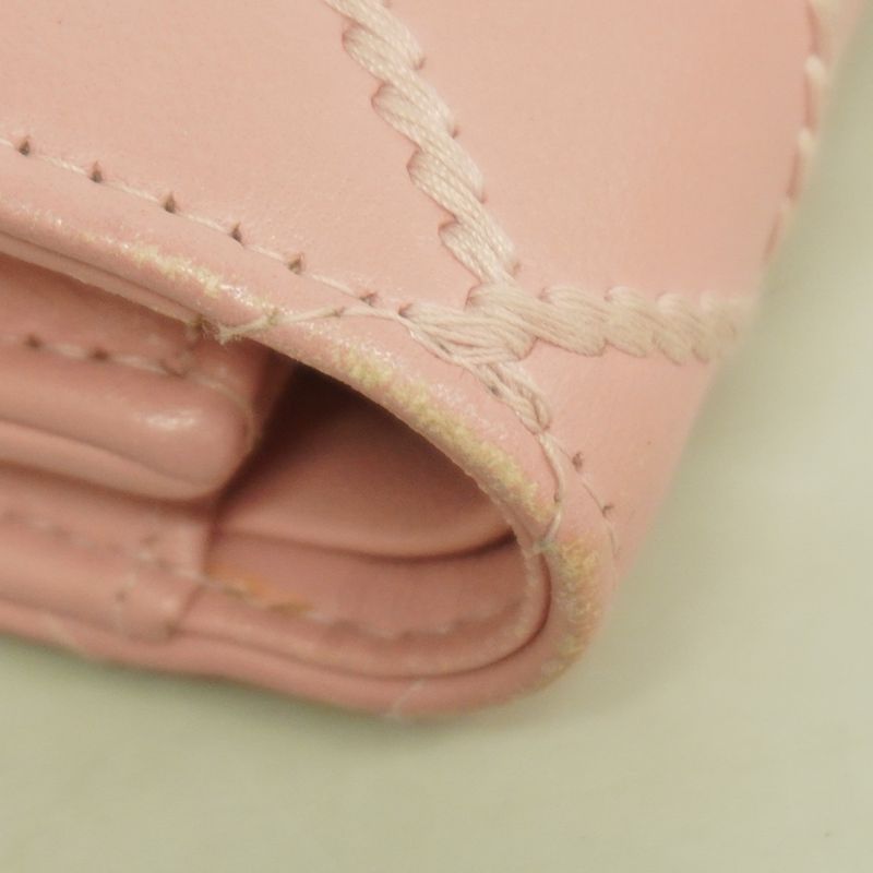 Chanel Trifold Wallet Wild Stitch Lambskin Pink Silver Hardware Women