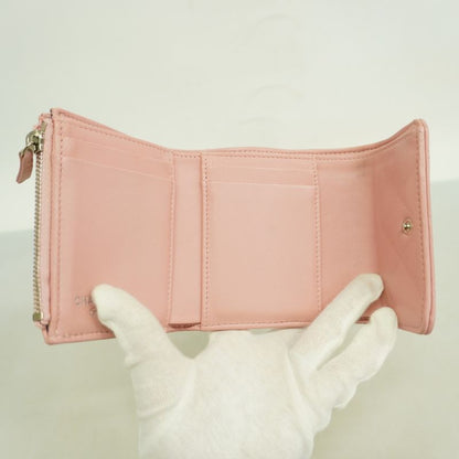 Chanel Trifold Wallet Wild Stitch Lambskin Pink Silver Hardware Women