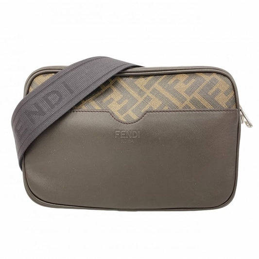 Fendi Shoulder Bag Zucca PVC Brown Yellow Silver Hardware Women
