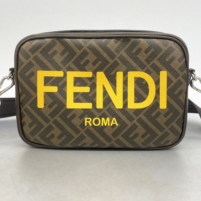 Fendi Shoulder Bag Zucca PVC Brown Yellow Silver Hardware Women