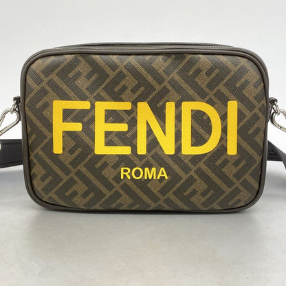 Fendi Shoulder Bag Zucca PVC Brown Yellow Silver Hardware Women