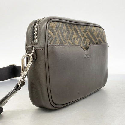 Fendi Shoulder Bag Zucca PVC Brown Yellow Silver Hardware Women