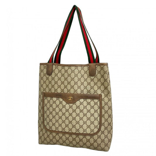 Gucci Tote Bag Sherry Line 39 02 003 PVC Beige Gold Hardware Women