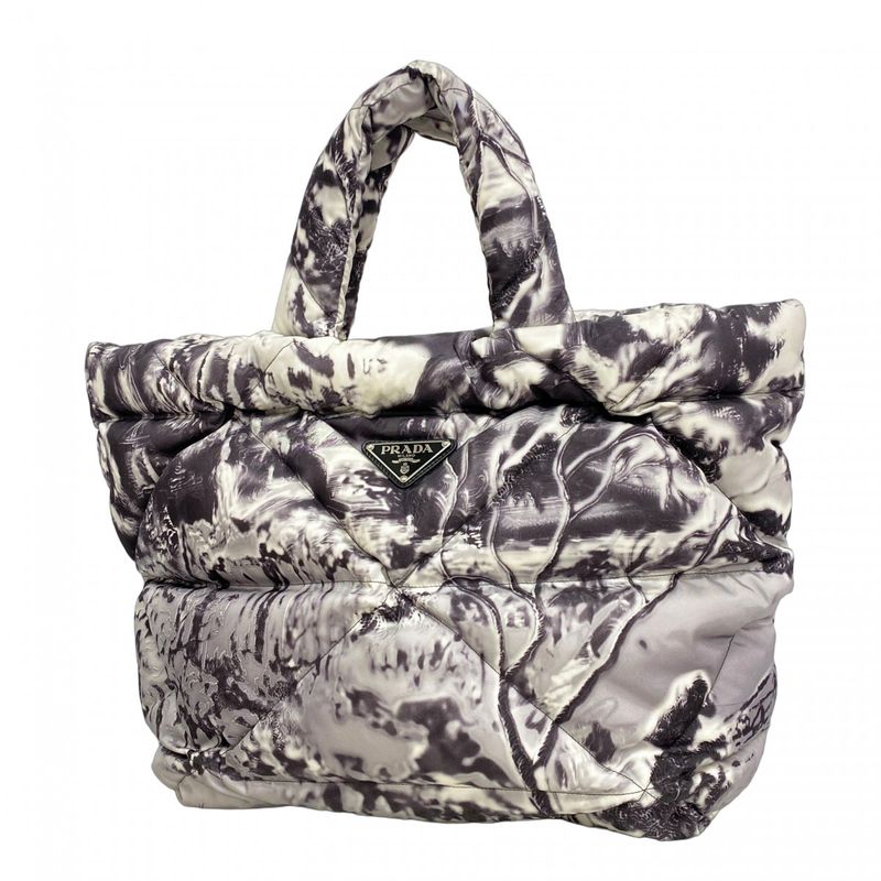 Prada Tote Bag Nylon Black Gray Silver Hardware Women's