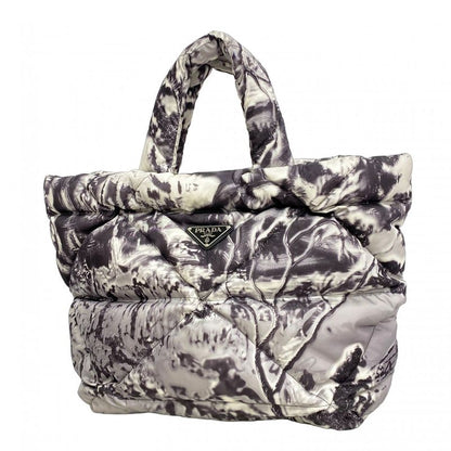 Prada Tote Bag Nylon Black Gray Silver Hardware Women's