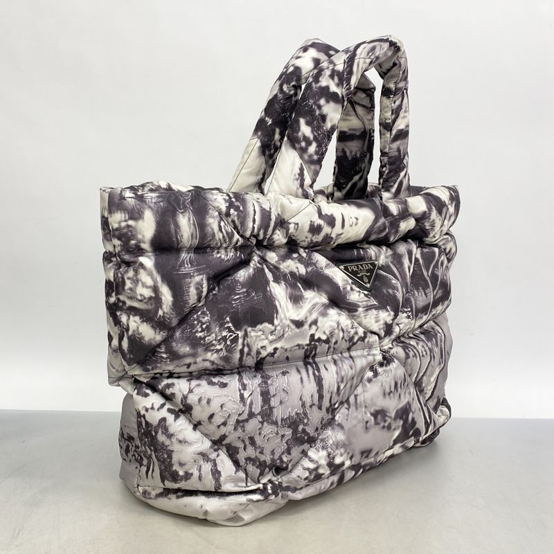 Prada Tote Bag Nylon Black Gray Silver Hardware Women's