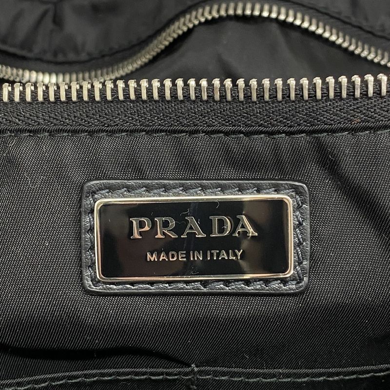 Prada Tote Bag Nylon Black Gray Silver Hardware Women's