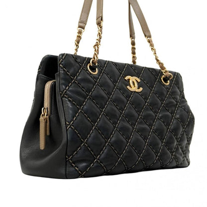 Chanel Shoulder Bag Wild Stitch Leather Black Chien Pan Gold Hardware Women