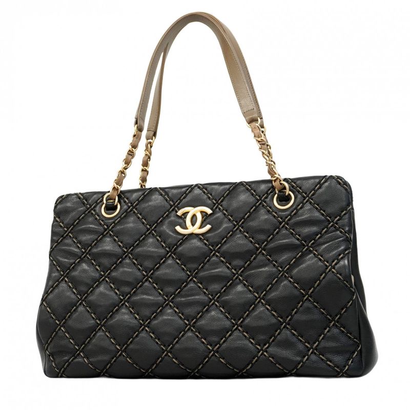 Chanel Shoulder Bag Wild Stitch Leather Black Chien Pan Gold Hardware Women