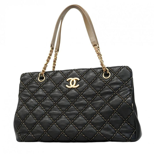 Chanel Shoulder Bag Wild Stitch Leather Black Chien Pan Gold Hardware Women