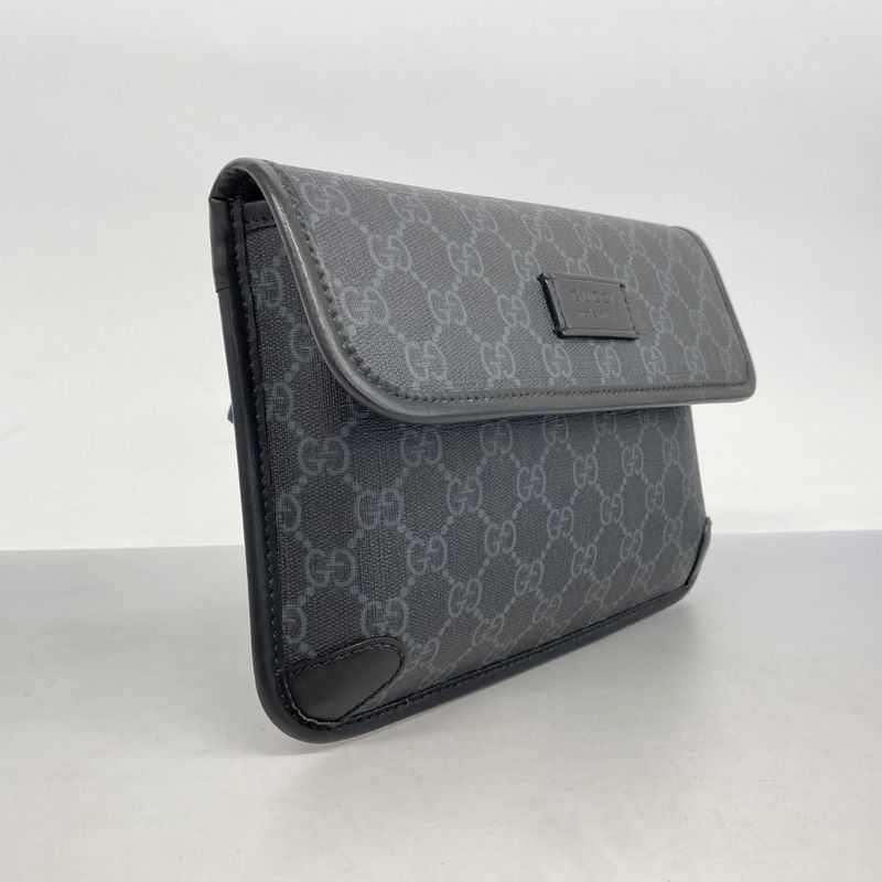 Gucci Waist Bag GG Supreme 598113 PVC Black Silver Hardware Men's