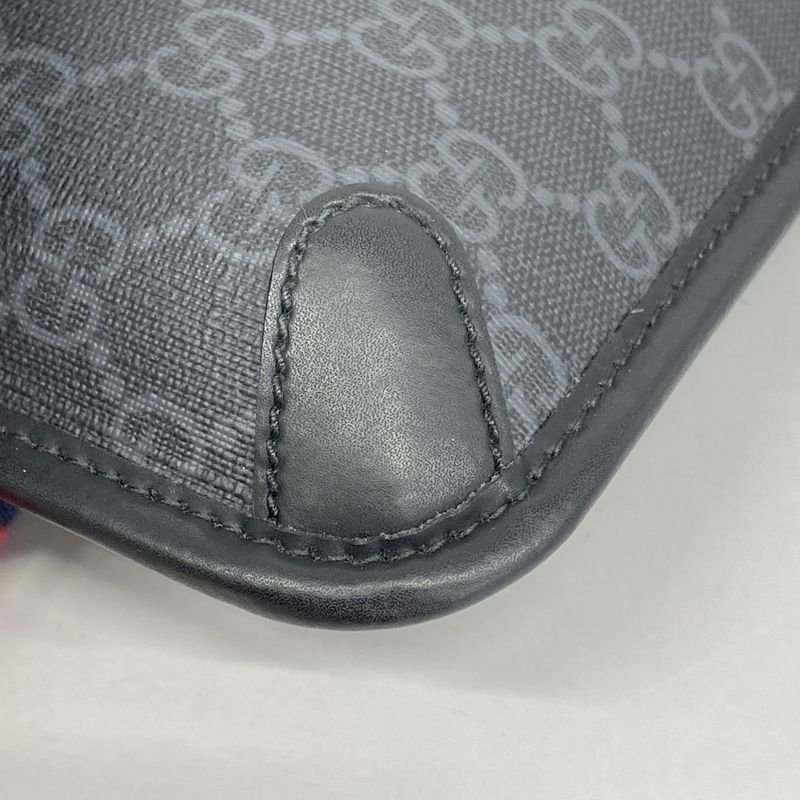 Gucci Waist Bag GG Supreme 598113 PVC Black Silver Hardware Men's