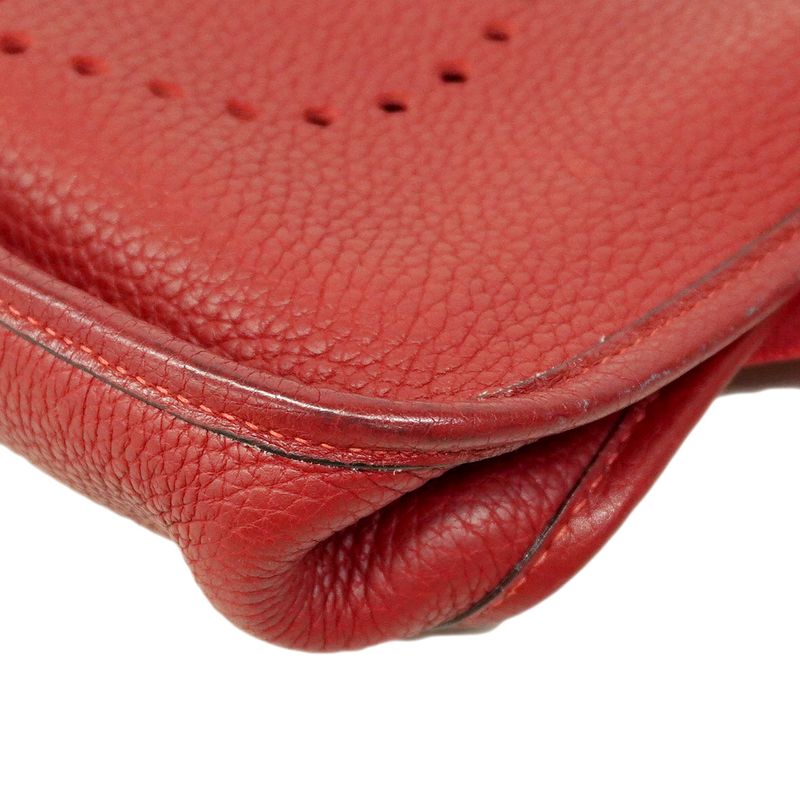 Hermes Shoulder Bag Evelyn 1PM Taurillon Clemence Rouge Vif Silver Hardware □H