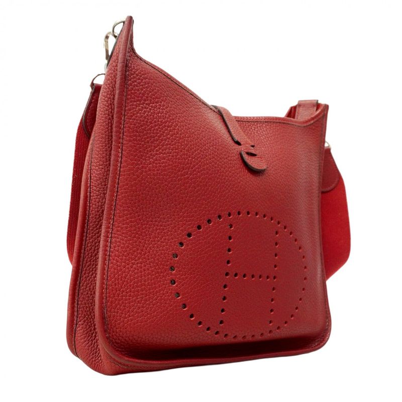 Hermes Shoulder Bag Evelyn 1PM Taurillon Clemence Rouge Vif Silver Hardware □H