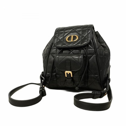 Christian Dior Backpack Daypack Caro Leather Black Gold Hardware Women