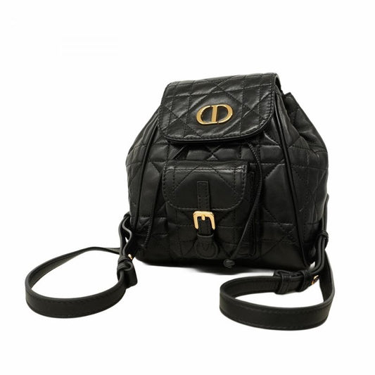 Christian Dior Backpack Daypack Caro Leather Black Gold Hardware Women