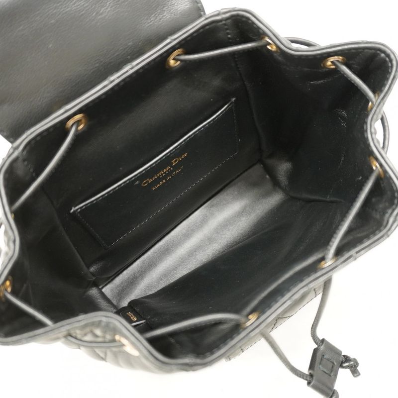 Christian Dior Backpack Daypack Caro Leather Black Gold Hardware Women