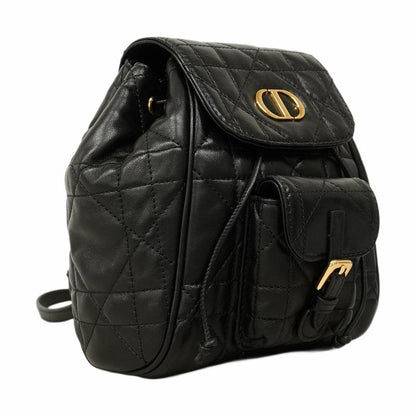 Christian Dior Backpack Daypack Caro Leather Black Gold Hardware Women