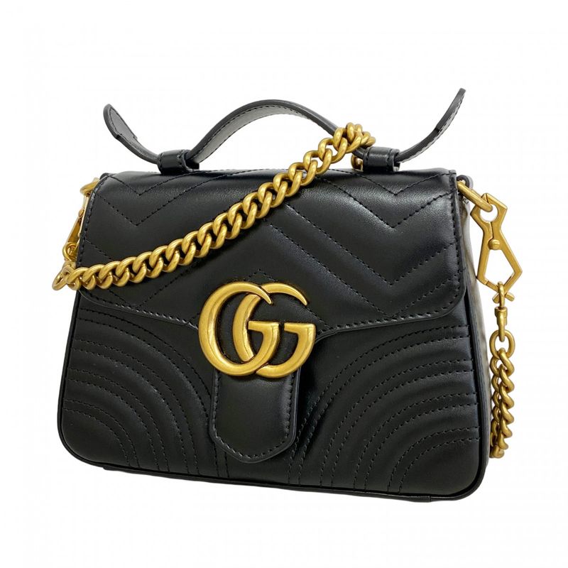Gucci Handbag GG Marmont 547260 Leather Black Gold Hardware 2way Bag Ladies