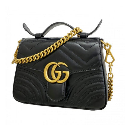 Gucci Handbag GG Marmont 547260 Leather Black Gold Hardware 2way Bag Ladies