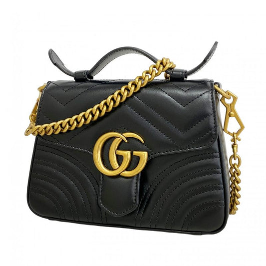 Gucci Handbag GG Marmont 547260 Leather Black Gold Hardware 2way Bag Ladies