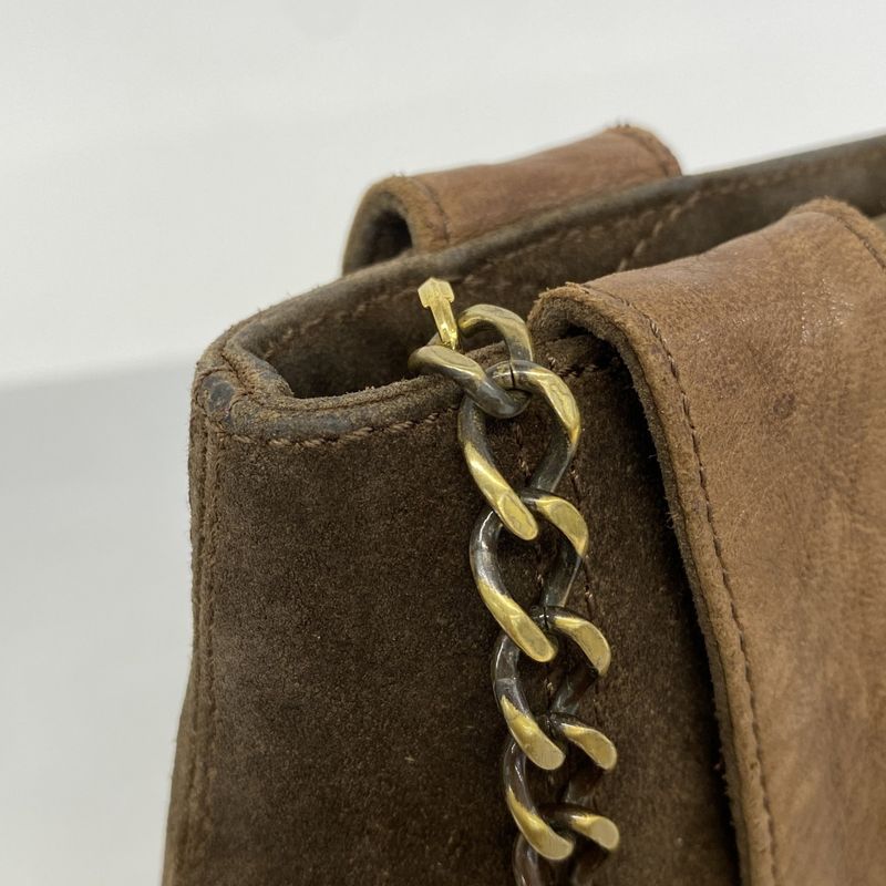 Chanel Shoulder Bag Suede Brown Gold Hardware Women