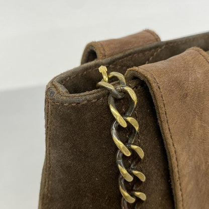 Chanel Shoulder Bag Suede Brown Gold Hardware Women