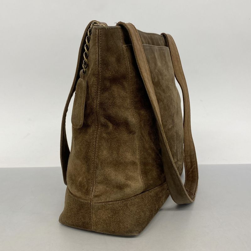 Chanel Shoulder Bag Suede Brown Gold Hardware Women