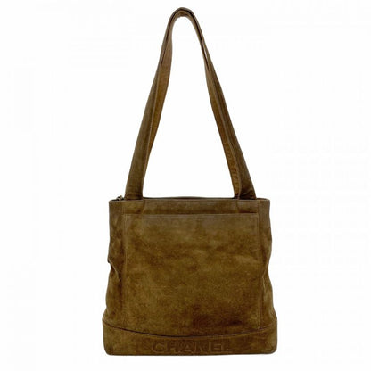 Chanel Shoulder Bag Suede Brown Gold Hardware Women