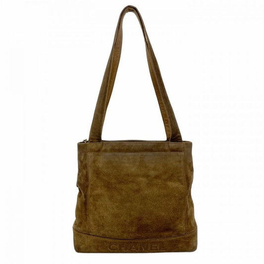 Chanel Shoulder Bag Suede Brown Gold Hardware Women