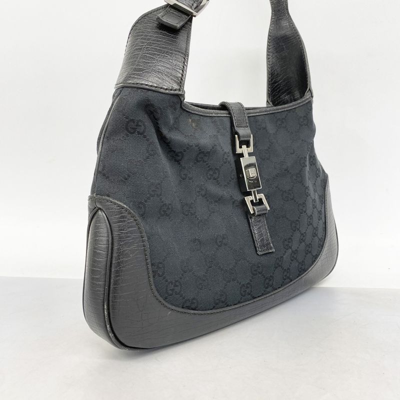 Gucci Handbag GG Canvas Jackie 00963 Canvas Black Silver Hardware Women